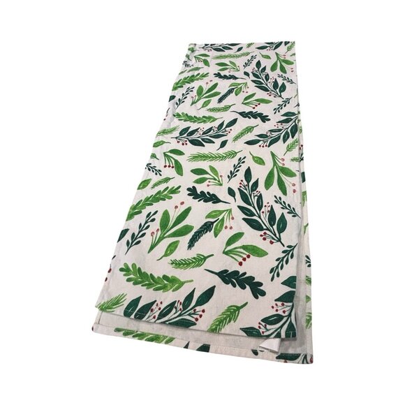 52” Holiday Table Runner Christmas Holly Mistletoe Green/red Bright And Merry - Picture 1 of 4